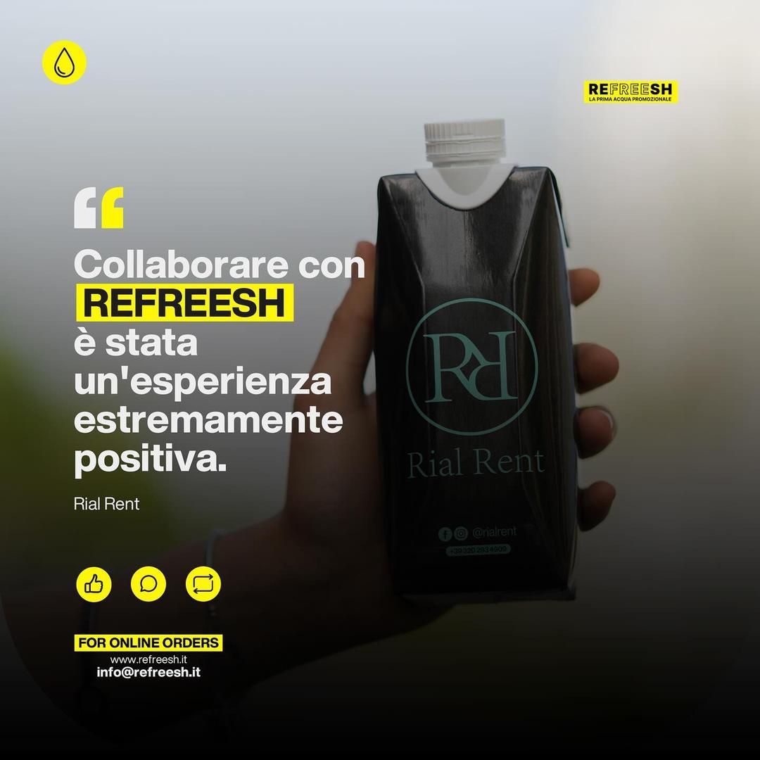 Rial Rent è entusiasta del servizio ricevuto da noi di Refreesh, fai anche tu come loro, con le nostre bottiglie brandizzate la tua pubblicità sarà sulla bocca di tutti !.

💧| #refreesh
📈| #pubblicità